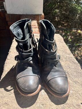 Freebird by Steven Brown Leather Buckle Ankle Boots